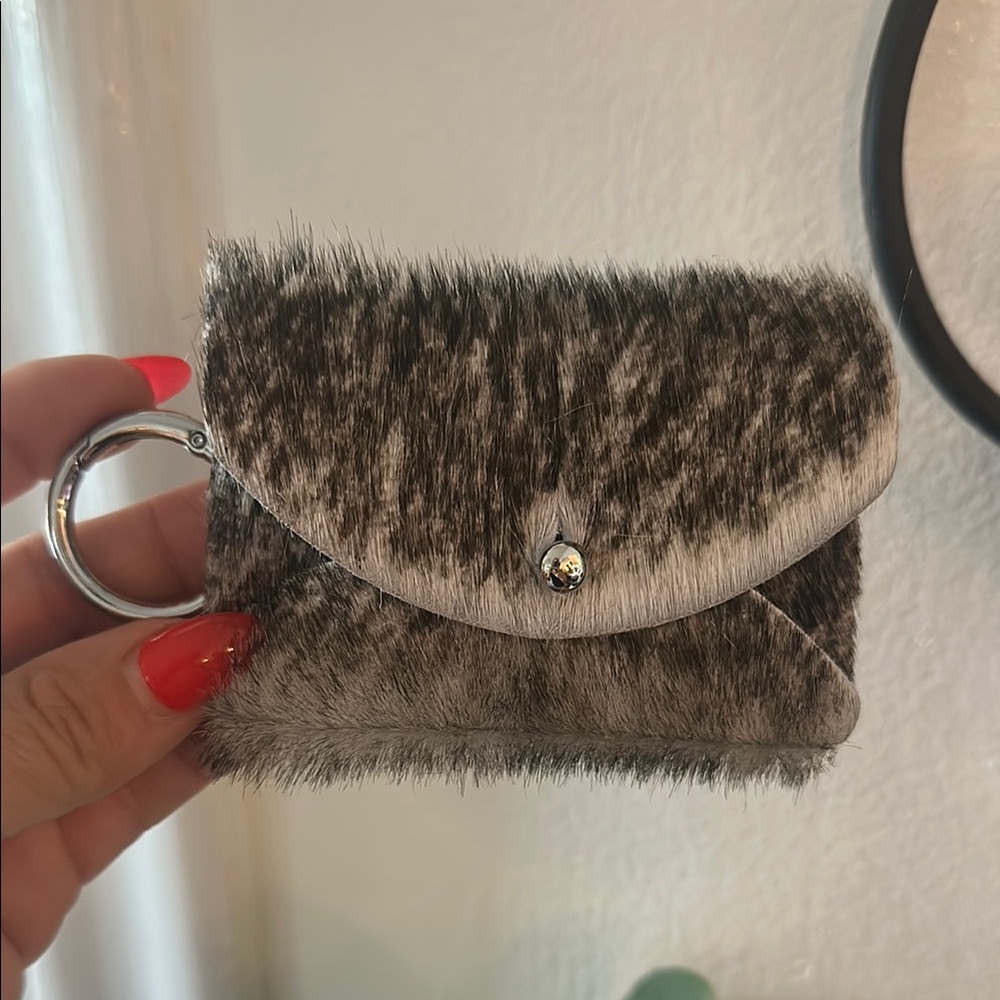 Compact Black and White Furry Wallet